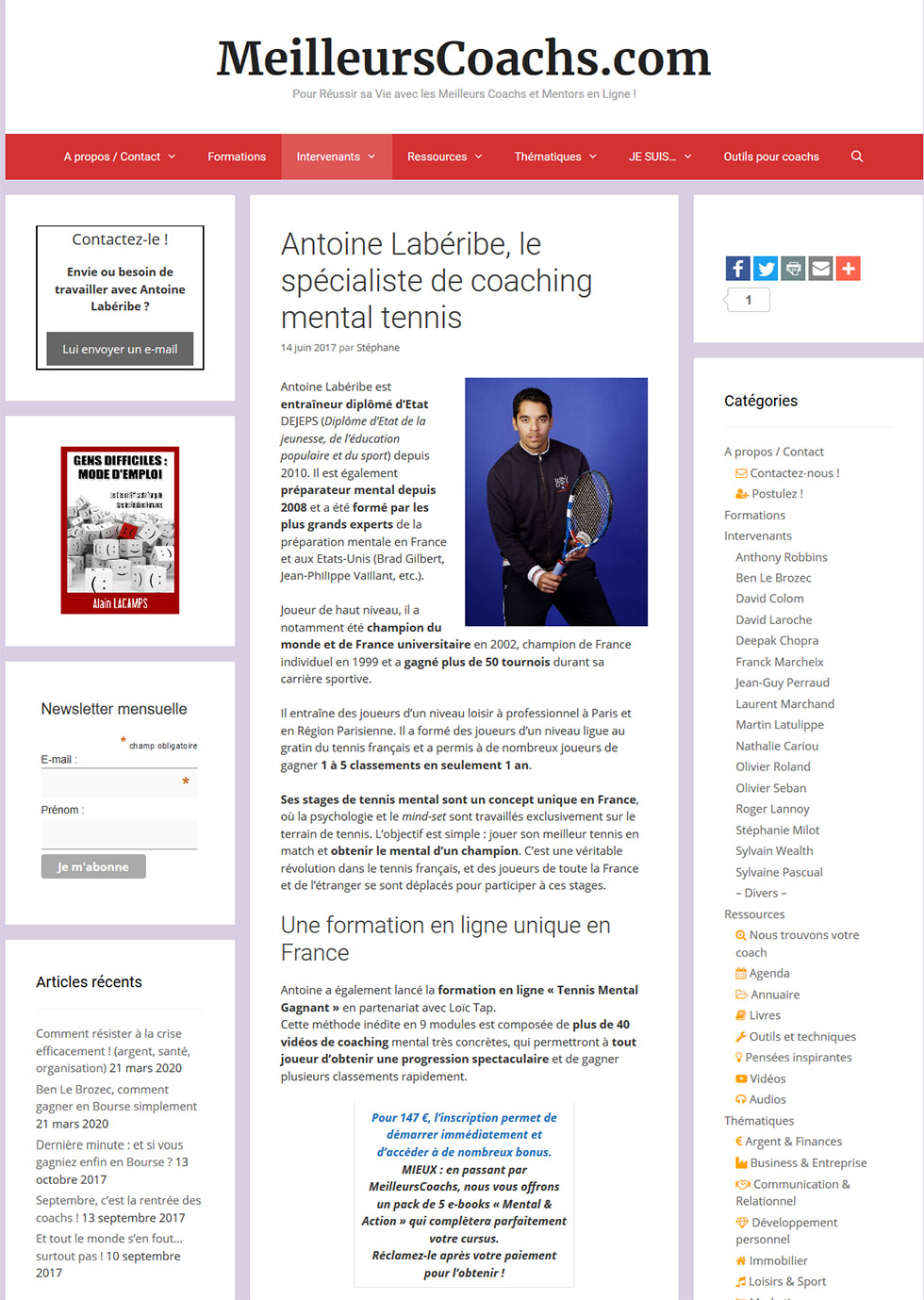 Antoine Labéribe, le spécialiste de coaching mental tennis
